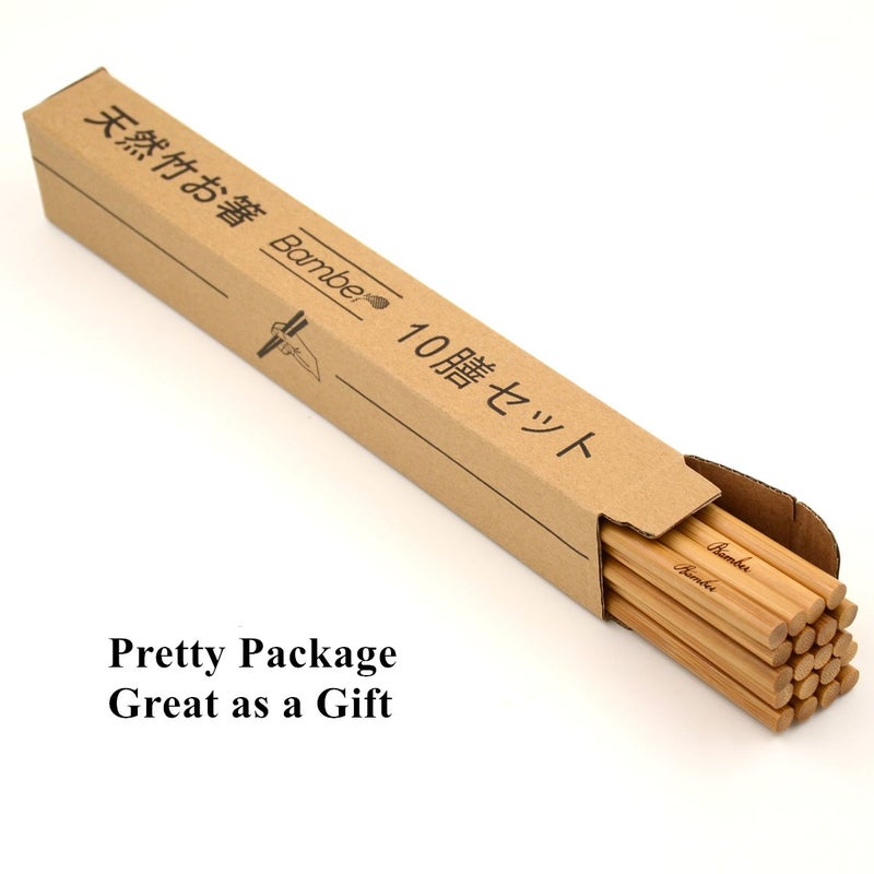 Bamber 10 Pairs Reusable Bamboo Chopsticks Set, 10 Inches Long Chopstick, Japanese Style - Image 3